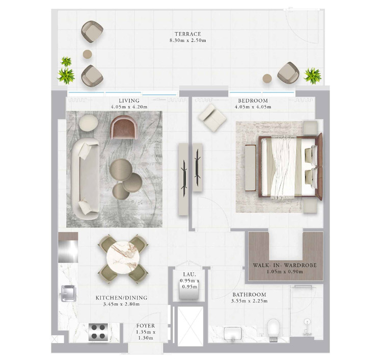 Emaar Ocean Point 1 Bedroom Apartment Floor Plan