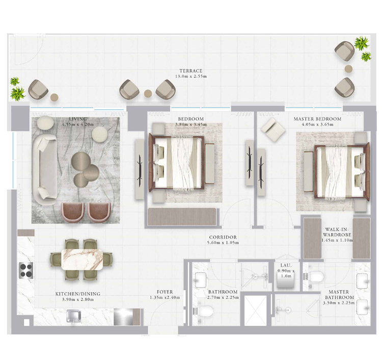 Emaar Ocean Point 2 Bedroom Apartment Floor Plan