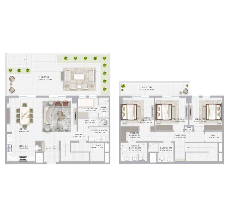 Emaar Ocean Point 3 Bedroom Townhouse Floor Plan